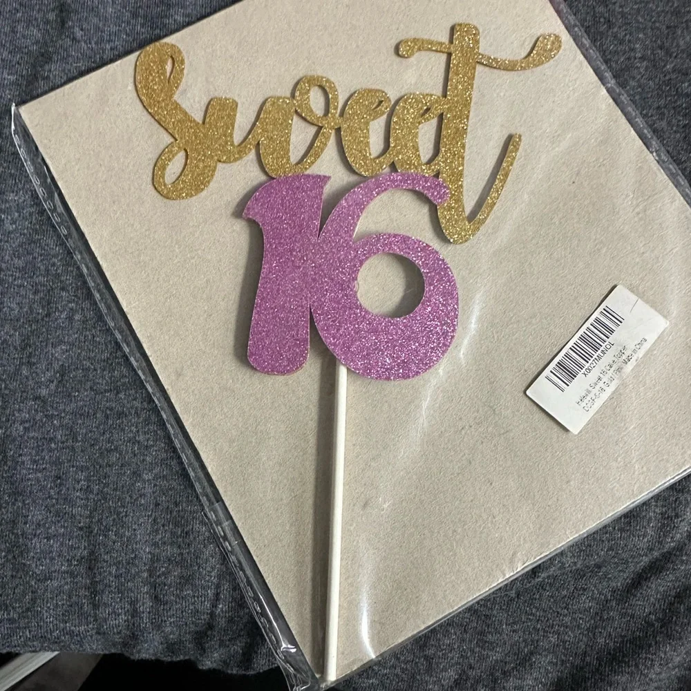 Sweet 16 cake topper New gold glitter Sweet 16 in pink glitter